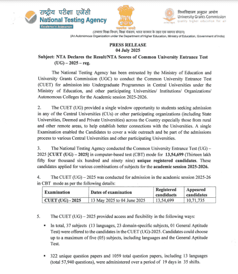 CUET Result 2025